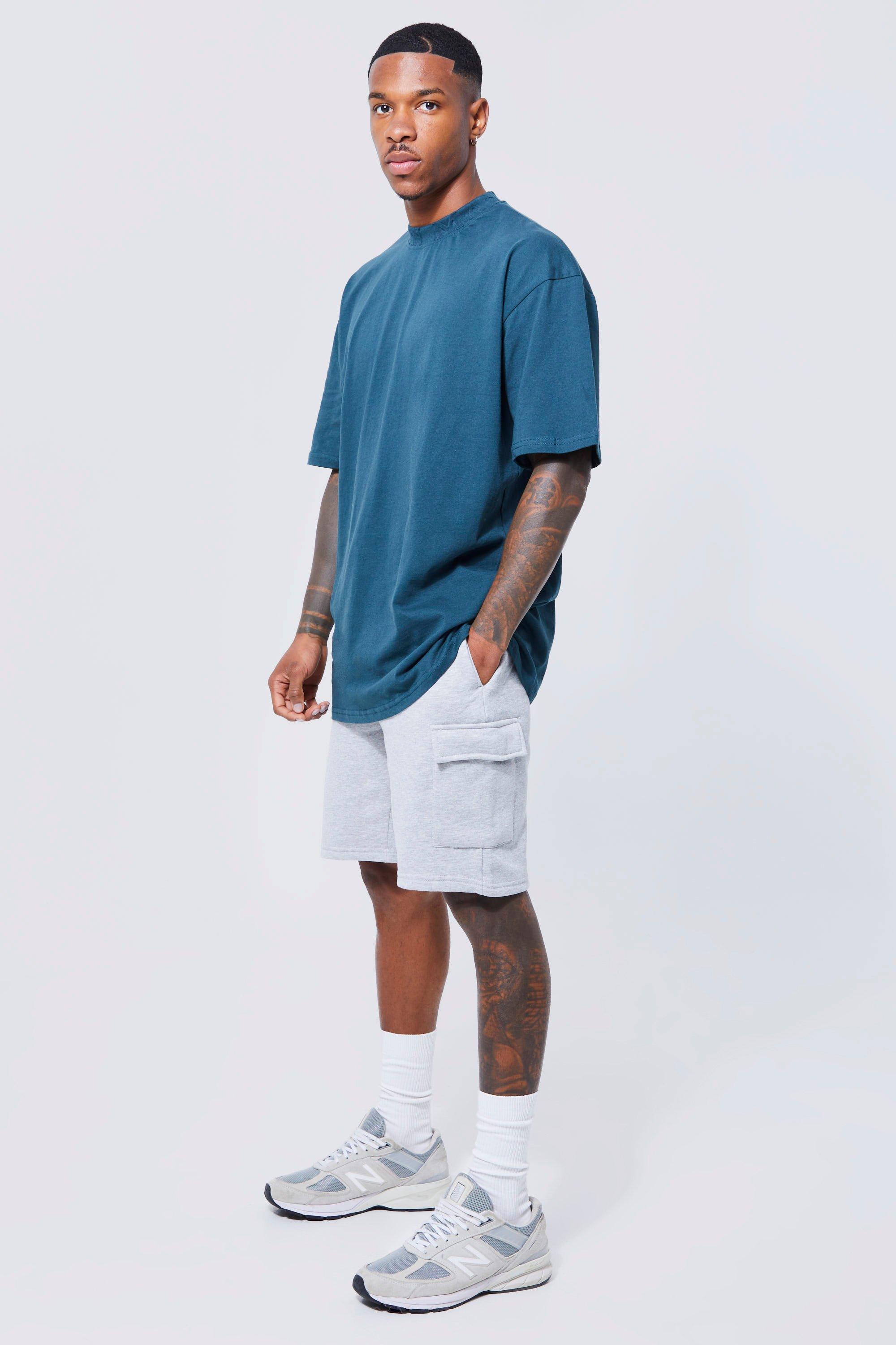 Basic Loose Mid Length Jersey Knit Cargo Short